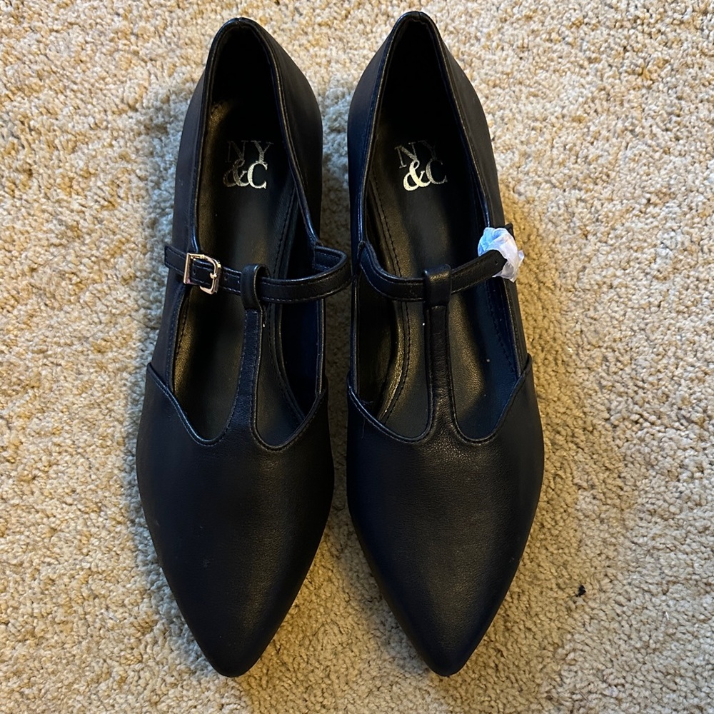 New York & Company Women's Navy T-Strap Flats